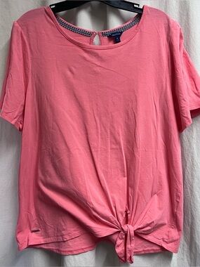 Nautica Top Womens XL Orange T-Shirt Short Sleeve Tie Waist Round Neck Cotton